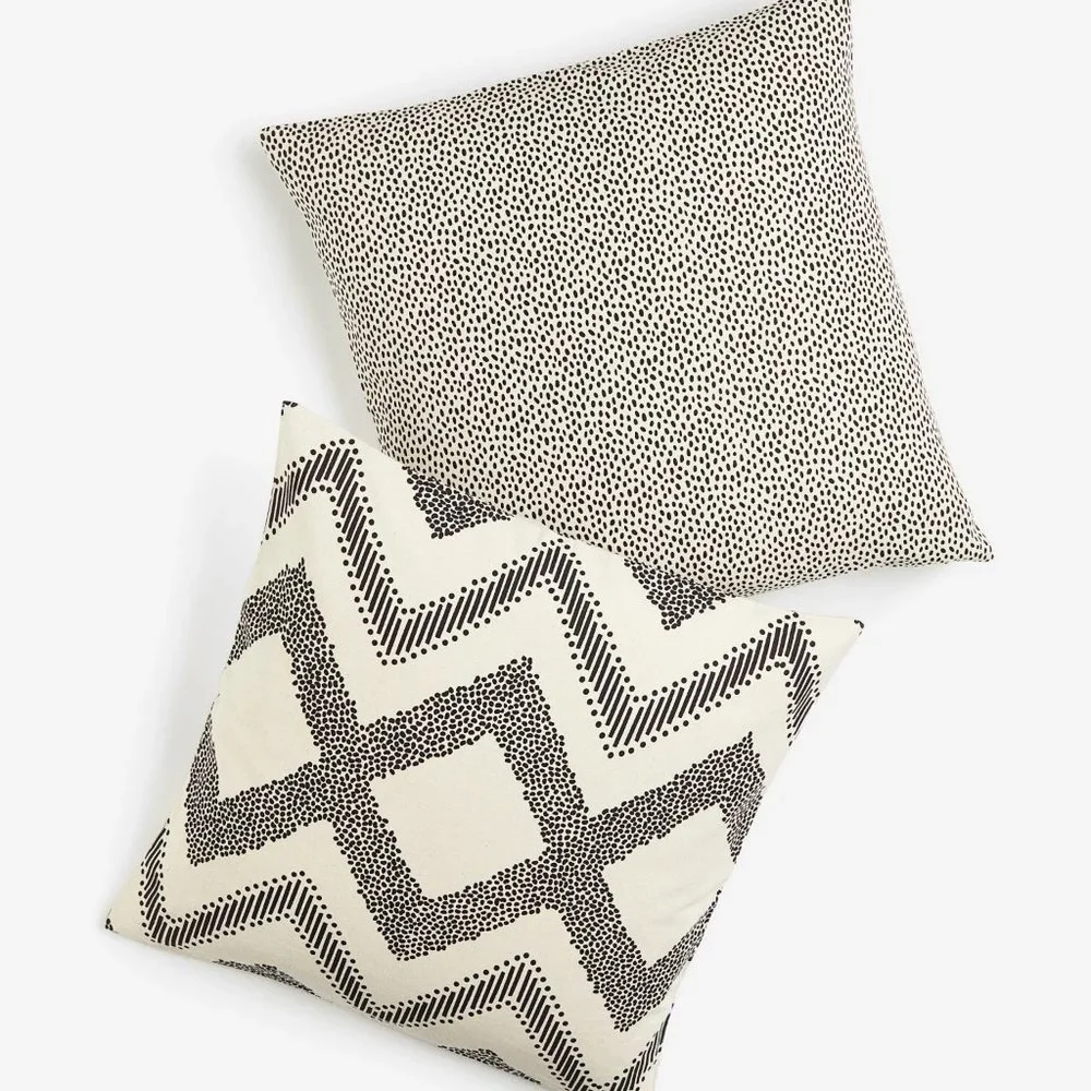 New West Elm (Set of 2) Black & White Boho Throw Pillow Cover Case 20